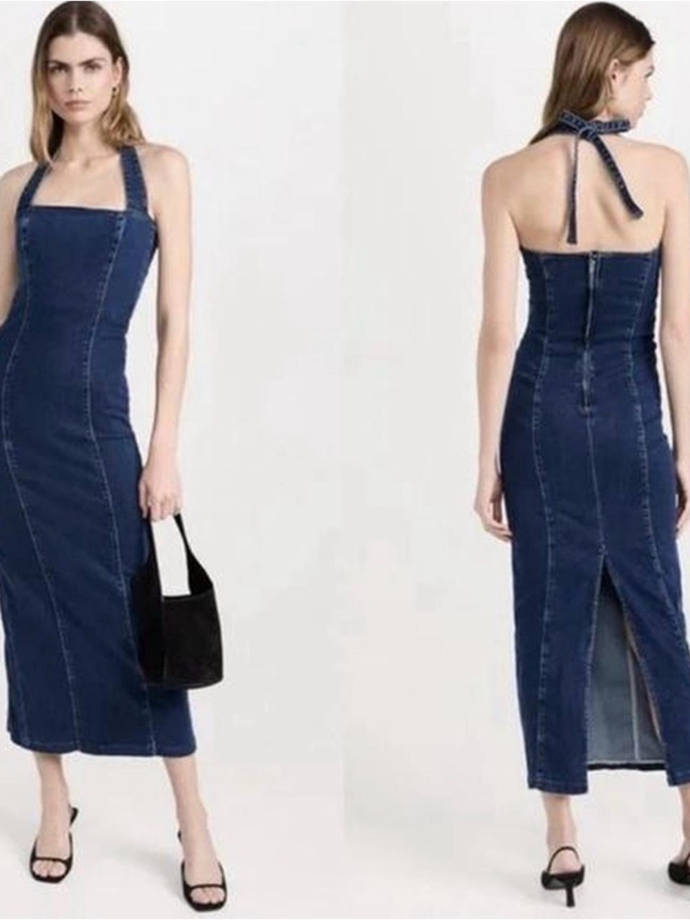 Reformation Navy Halter Denim Midi Dress - Picture 4 of 5